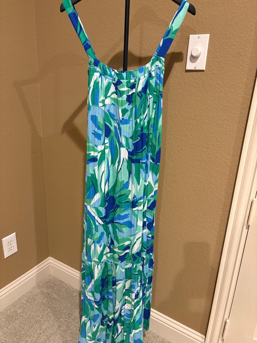 Japna Green Blue White Leaf-Print Maxi Dress